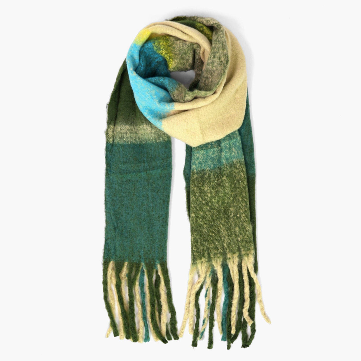 Yara Green Square Colour Block Heavyweight Scarf: One-size