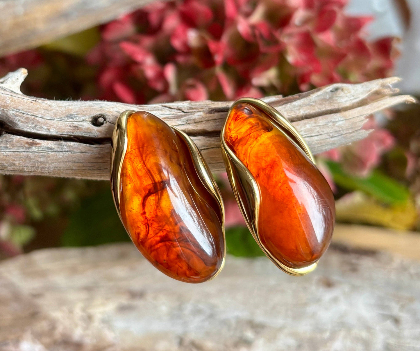 18ct Gold Plated Green Statement Resin Earrings OR28