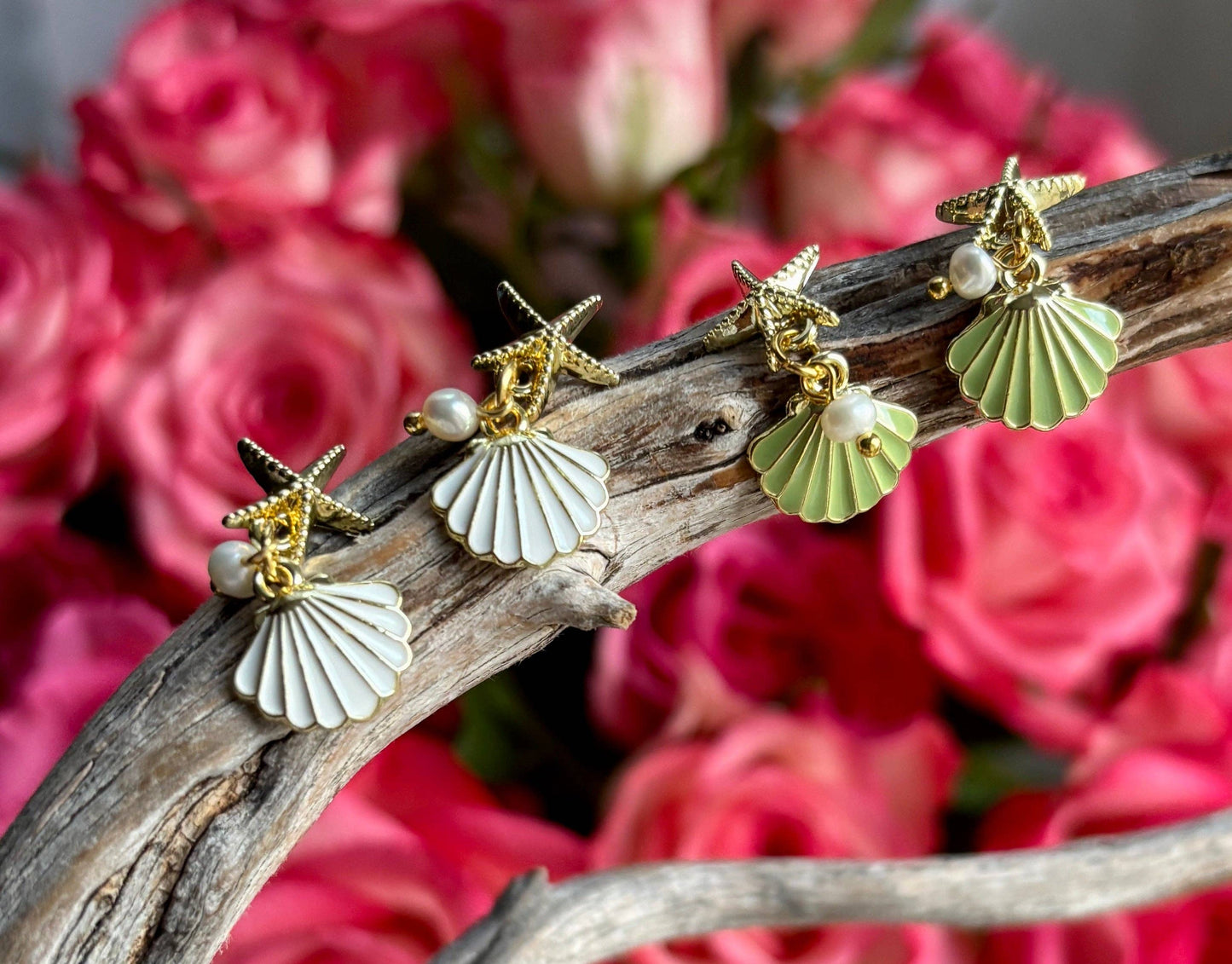 14ct Gold Plated Starfish Shell Earrings: White OR73