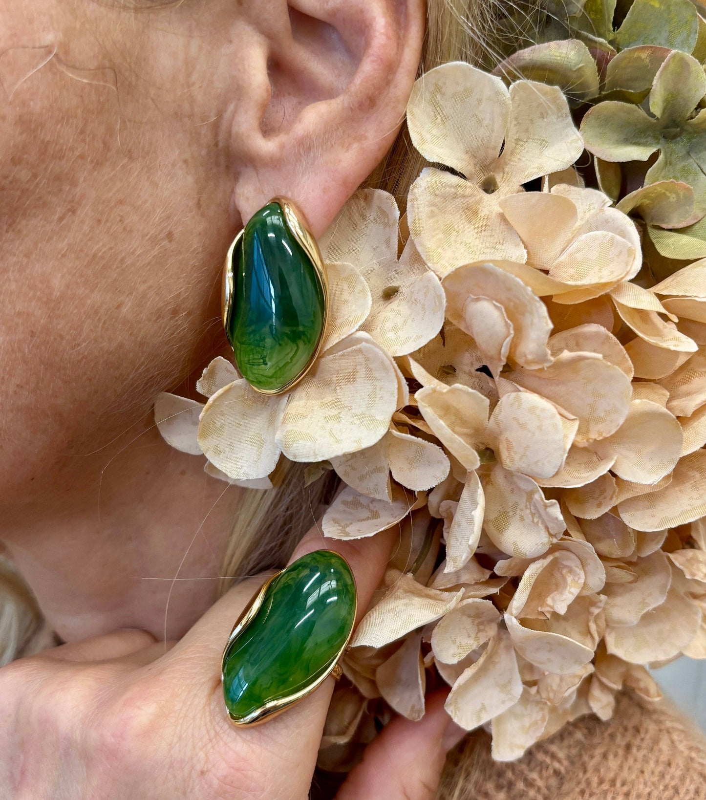 18ct Gold Plated Amber Statement Resin Earrings OR31