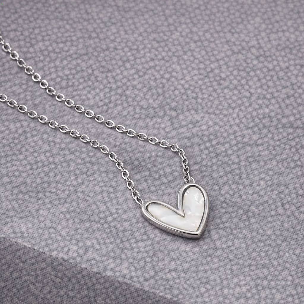 Tarnish Resistant Pearlescent Silver Heart Necklace. FB01
