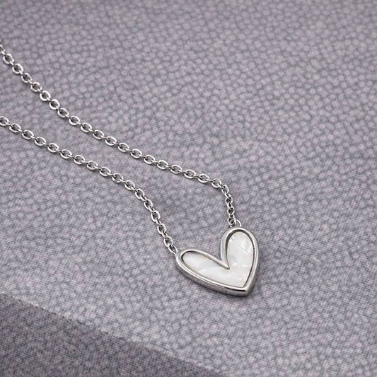 Tarnish Resistant Pearlescent Silver Heart Necklace. FB01