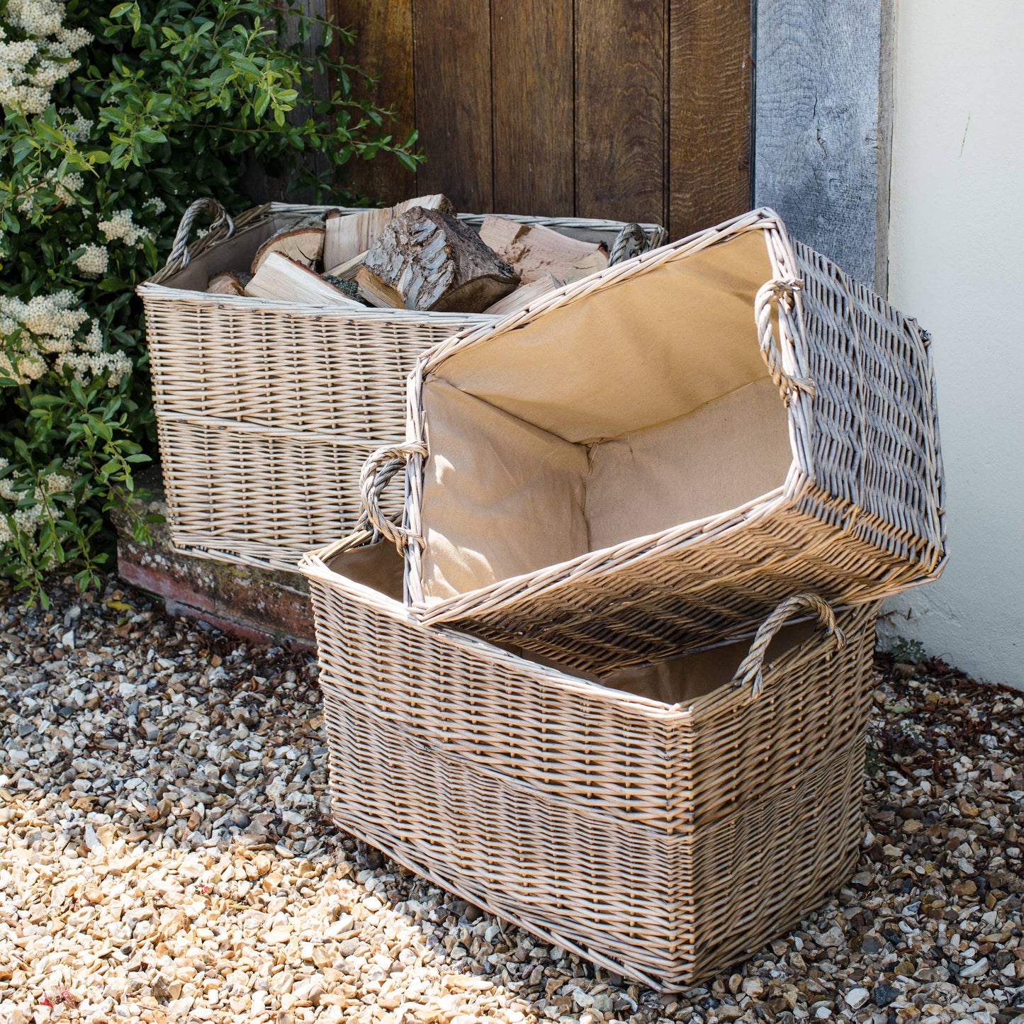 Antique Wash Rectangular Log Basket with Lining - 3 sizes
