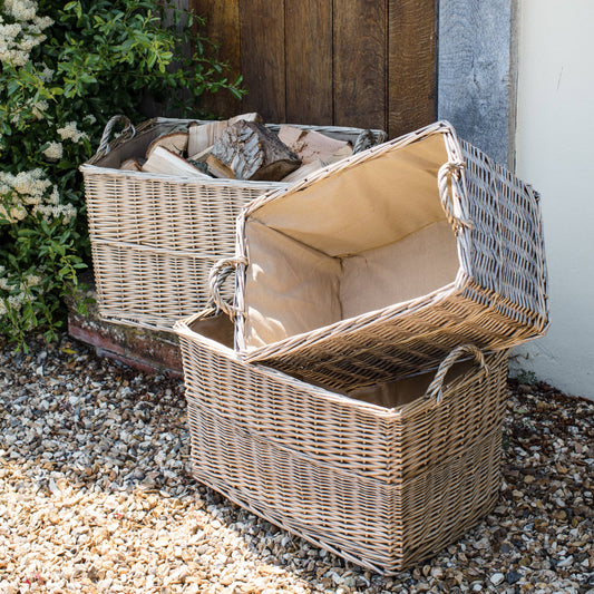 Antique Wash Rectangular Log Basket with Lining - 3 sizes