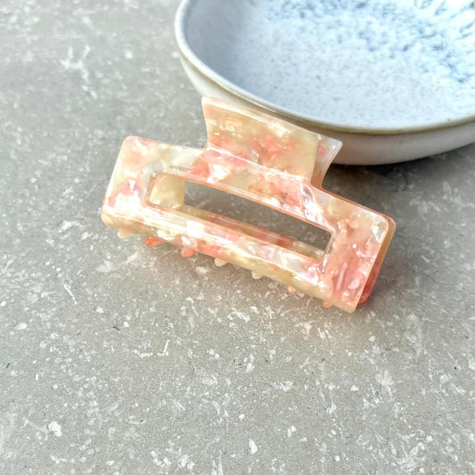 Small Peach Rectangular Claw Clip. FB07