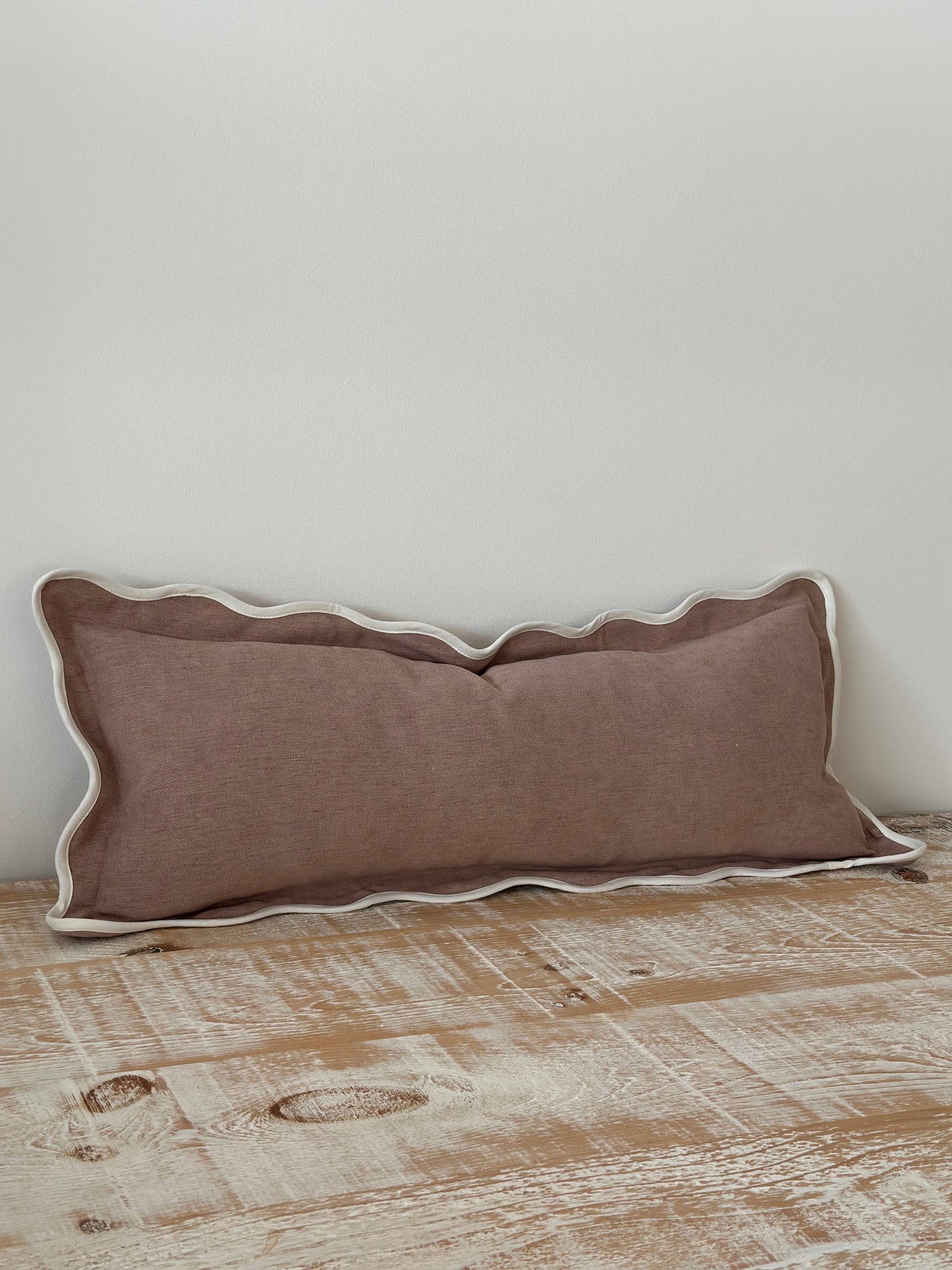 Chloe Dusty Pink Scalloped Edge Bolster Cushion 80x30