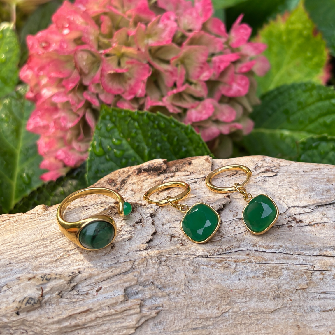 18ct Gold Plated African Jade Open Top Ring OR105