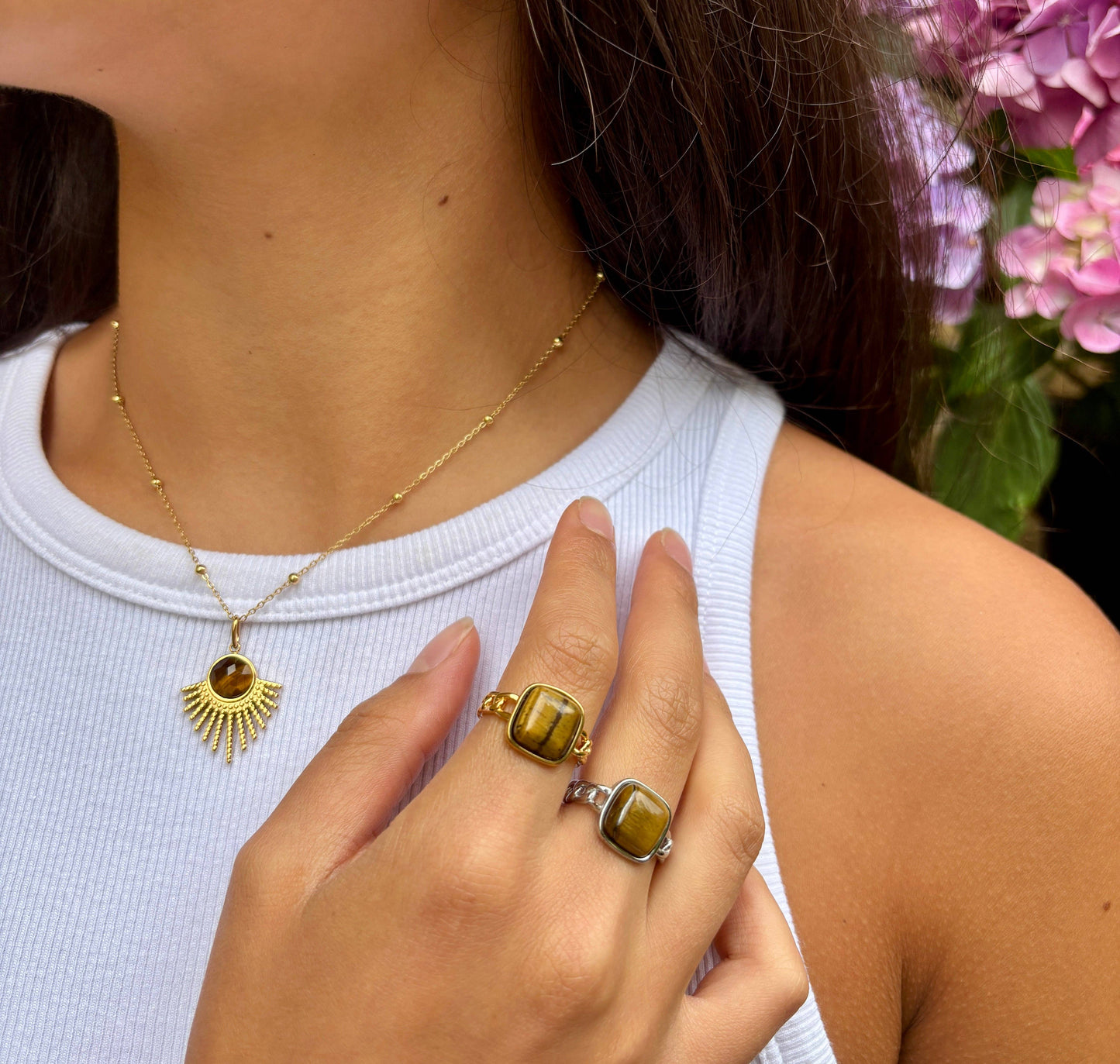 18ct Gold Plated Tiger's Eye Feather Pendant Necklace OR40