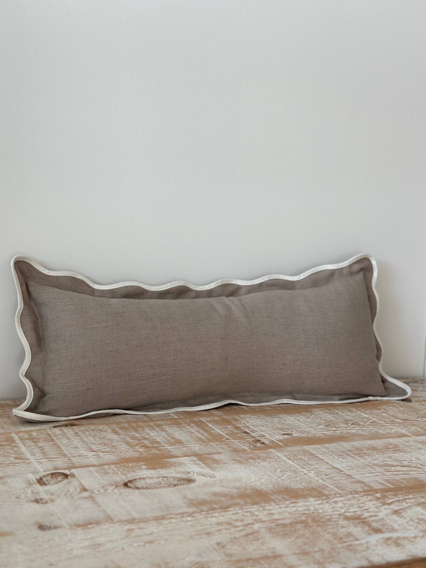 Chloe Greige Bolster Scalloped Edge Cushion 80x30