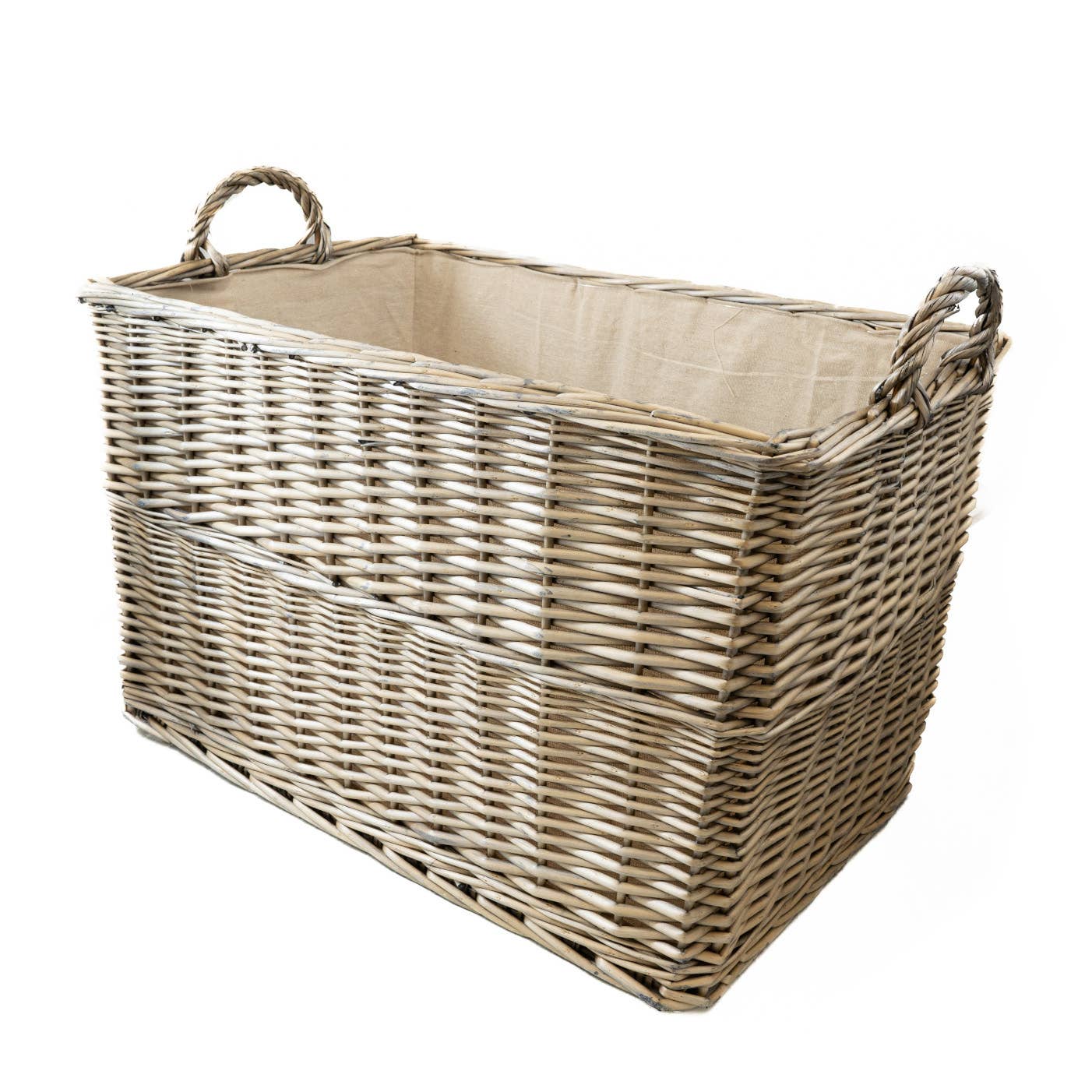 Antique Wash Rectangular Log Basket with Lining - 3 sizes
