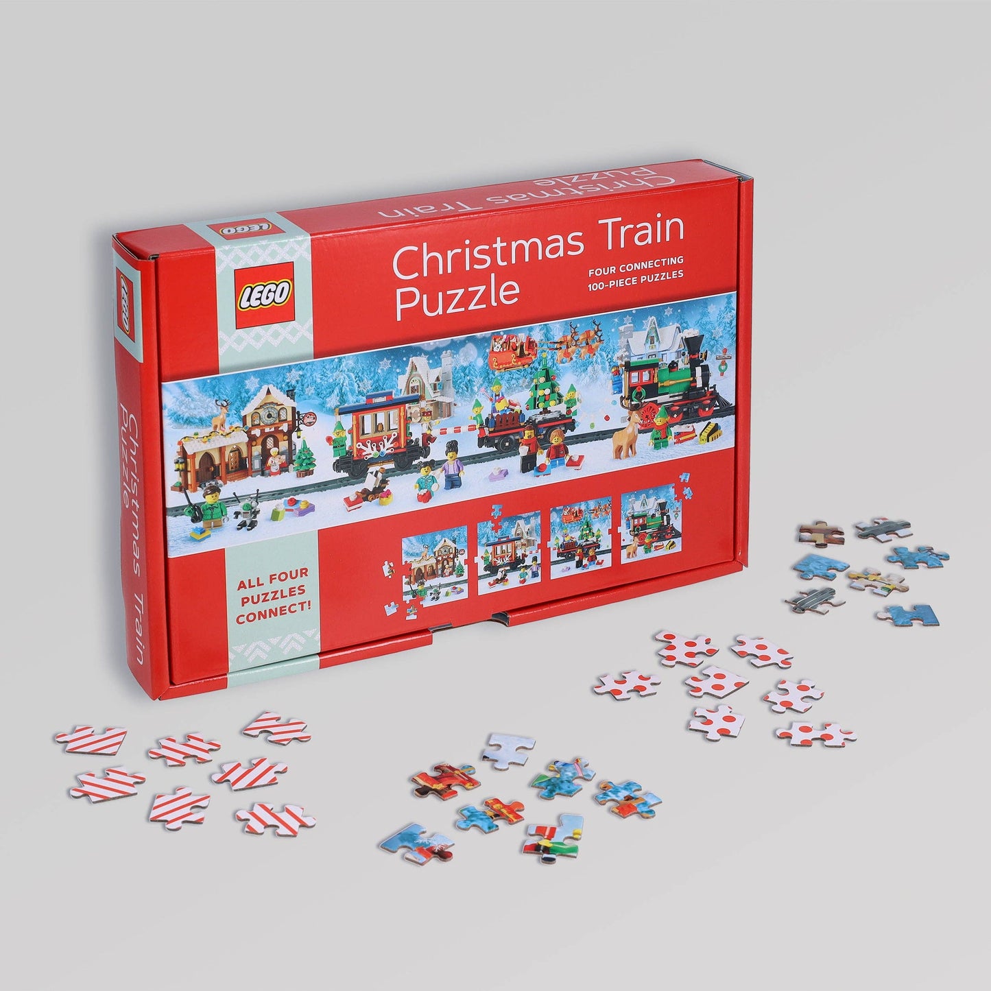 LEGO Christmas Train Puzzle - Four Connecting 100-Piece Puzzles