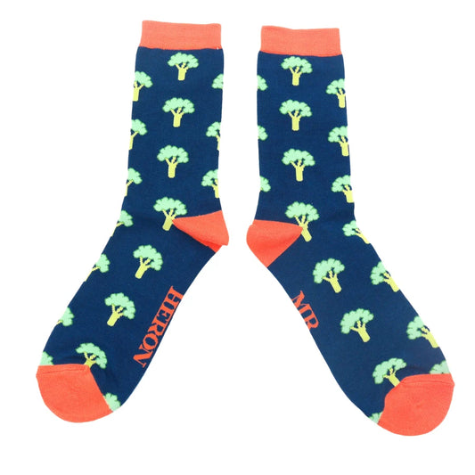 Mr Heron Bamboo Broccoli Socks - Navy
