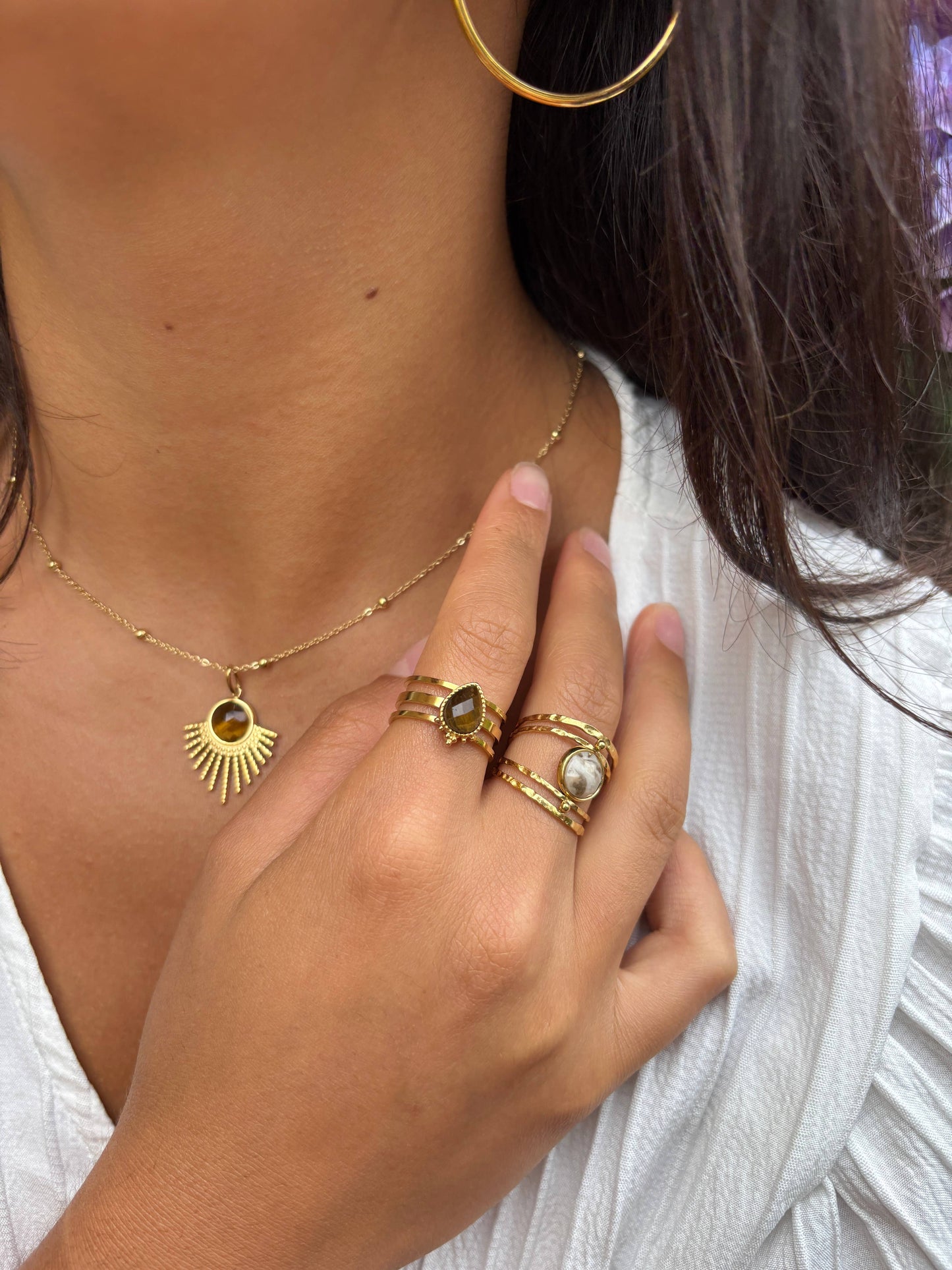 18ct Gold Plated Tiger's Eye Triple Band Ring OR35