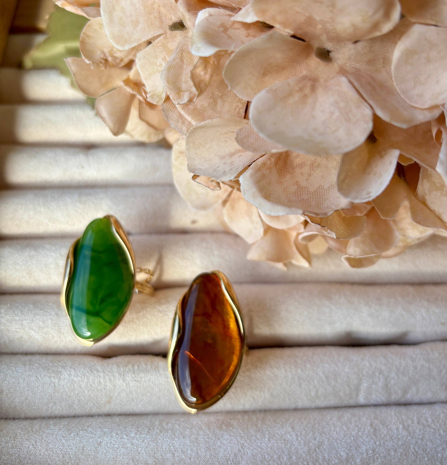 18ct Gold Plated Green Resin Statement Ring OR34