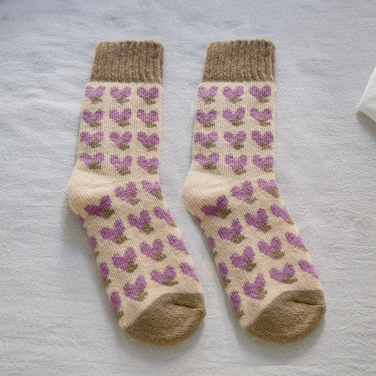 Purple Hearts Wool Socks