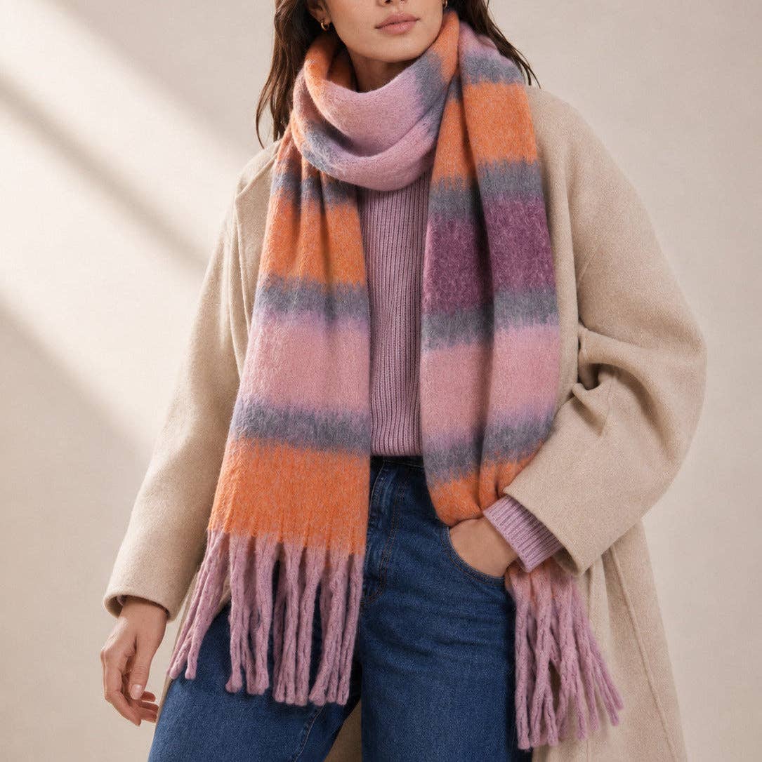 Blair Lilac/Orange Colour Block Stripe Heavyweight Scarf: One-size