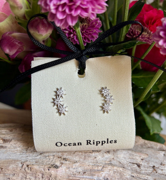 14ct Gold Plated Cubic Zirconia Triple Stars Climber Earrings OR87