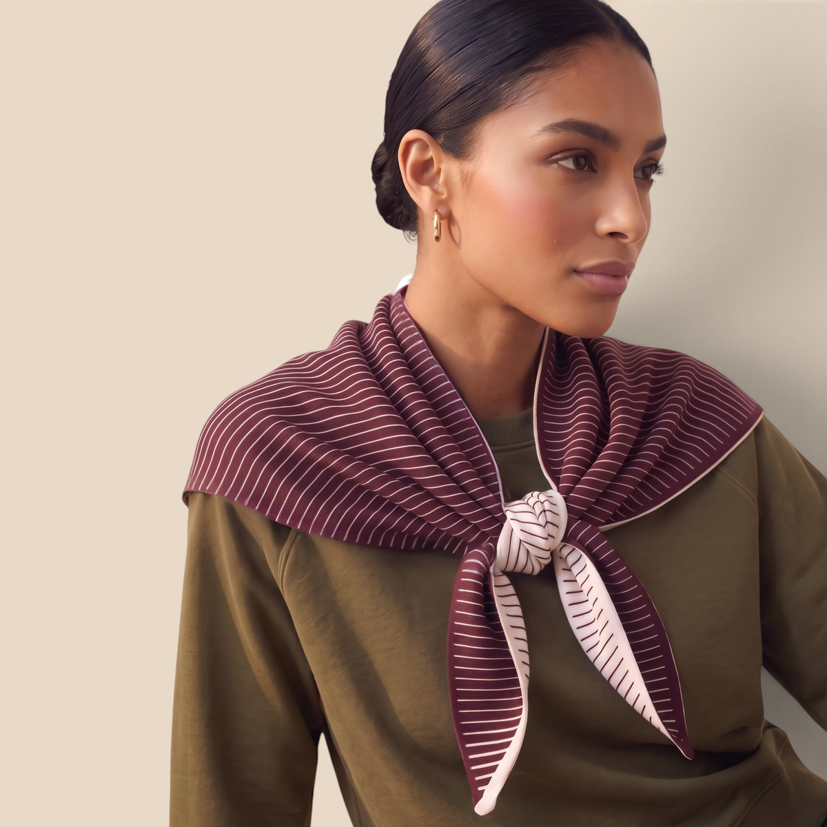 Striped Reversible Triangle Wool Blend Scarf: Brown