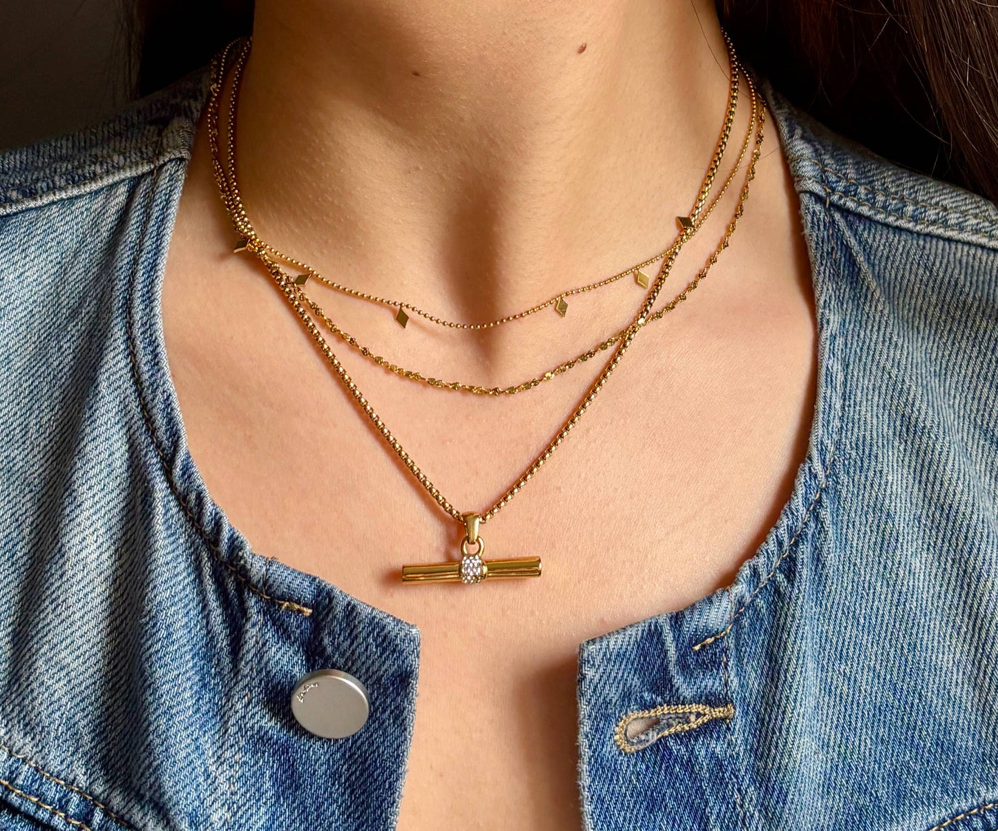 18ct Gold Plated Cubic Zirconia T Bar Necklace OR23