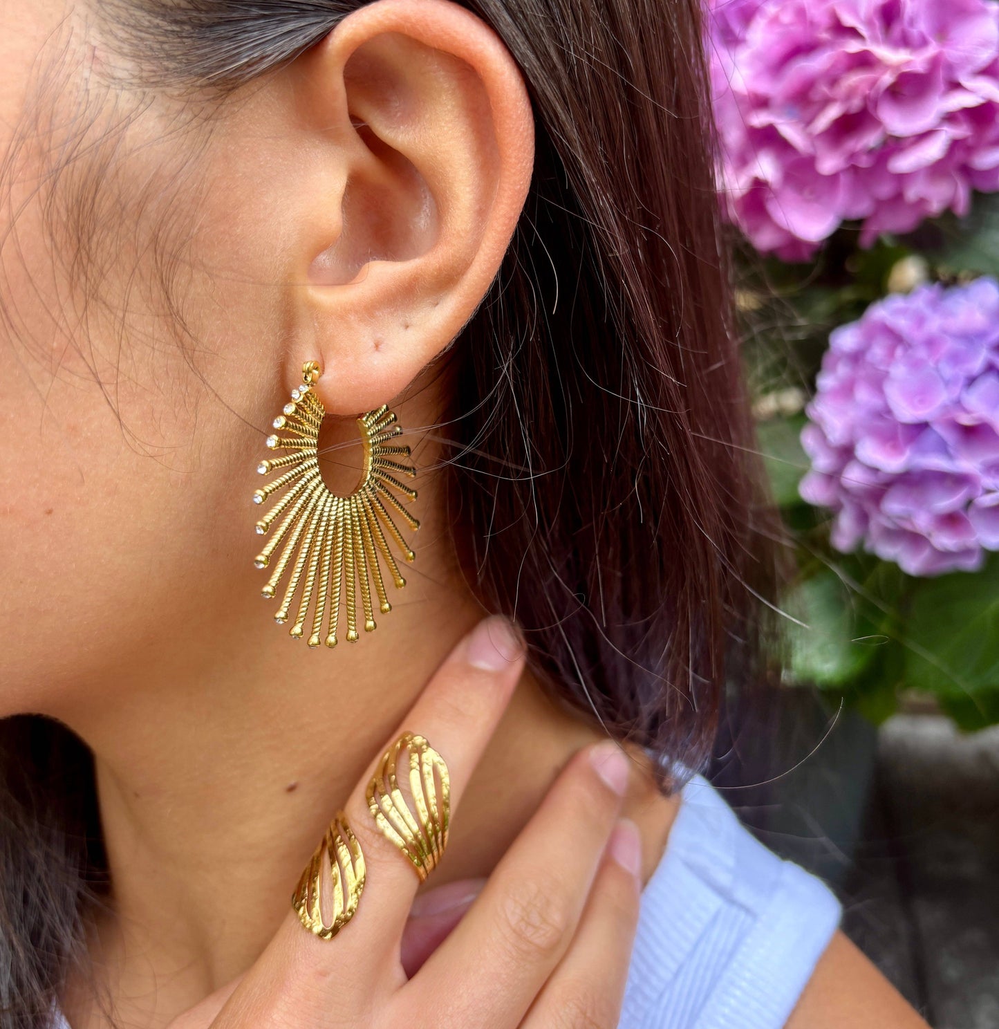 18ct Gold Plated Cubic Zirconia Fan Hoop Earrings OR7