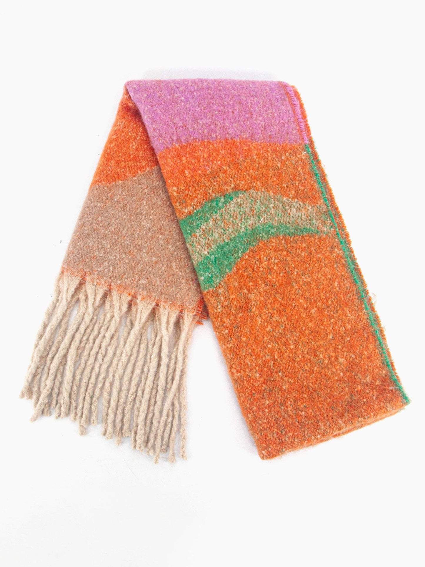Camden Heavyweight Scarf - Orange/Green, Wave Colour Block: One-size