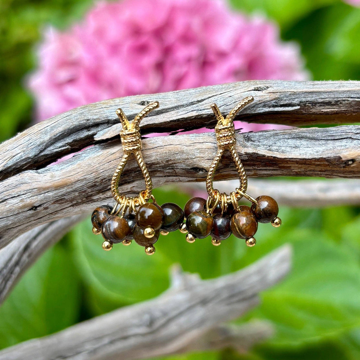14ct Gold Plated Tiger's Eye Cluster Earrings OR103