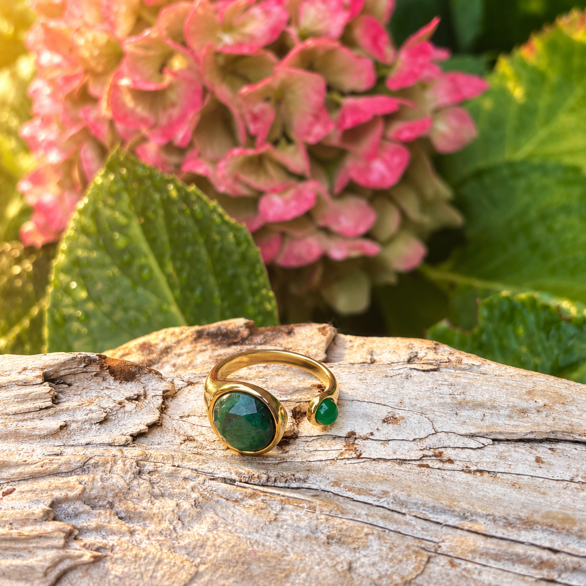 18ct Gold Plated African Jade Open Top Ring OR105