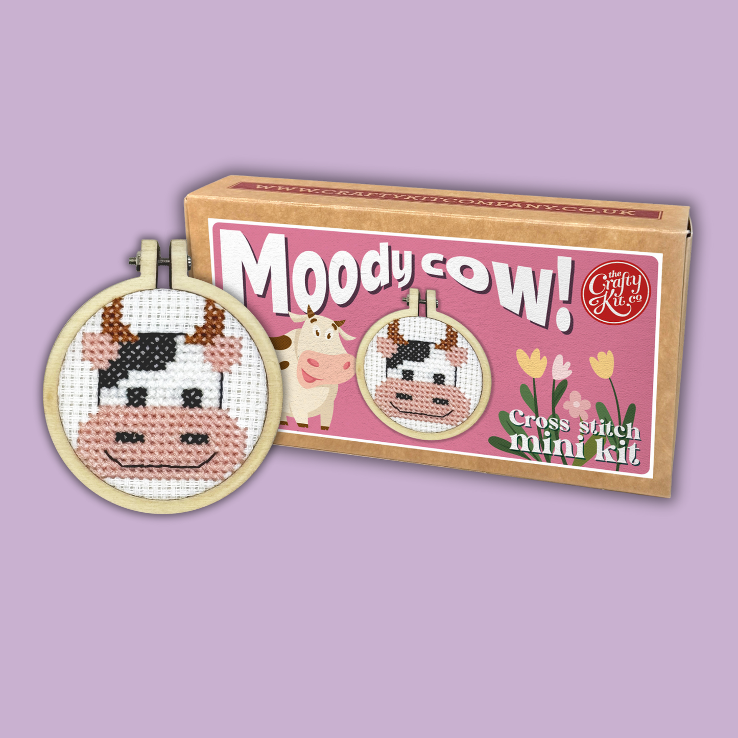 Moody Cow! Mini Matchbox Cross Stitch Kit