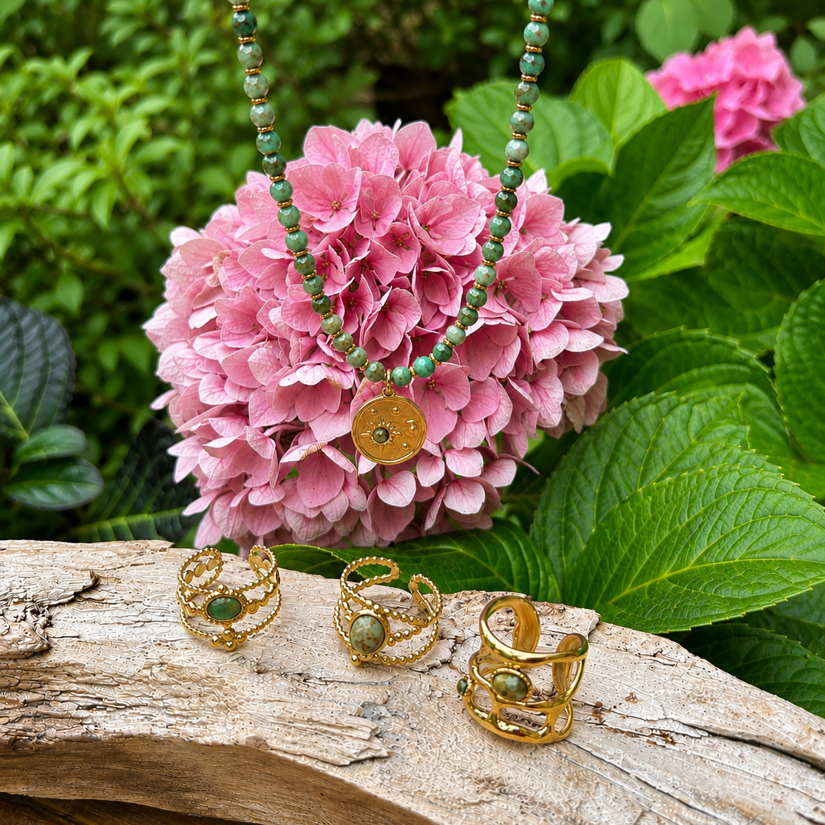 18ct Gold Plated Natural Stone Orbit Ring - Tiger's eye OR106