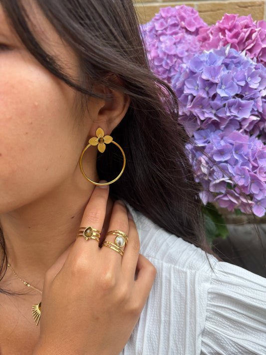 18ct Gold Plated Tiger's Eye Triple Band Ring OR35