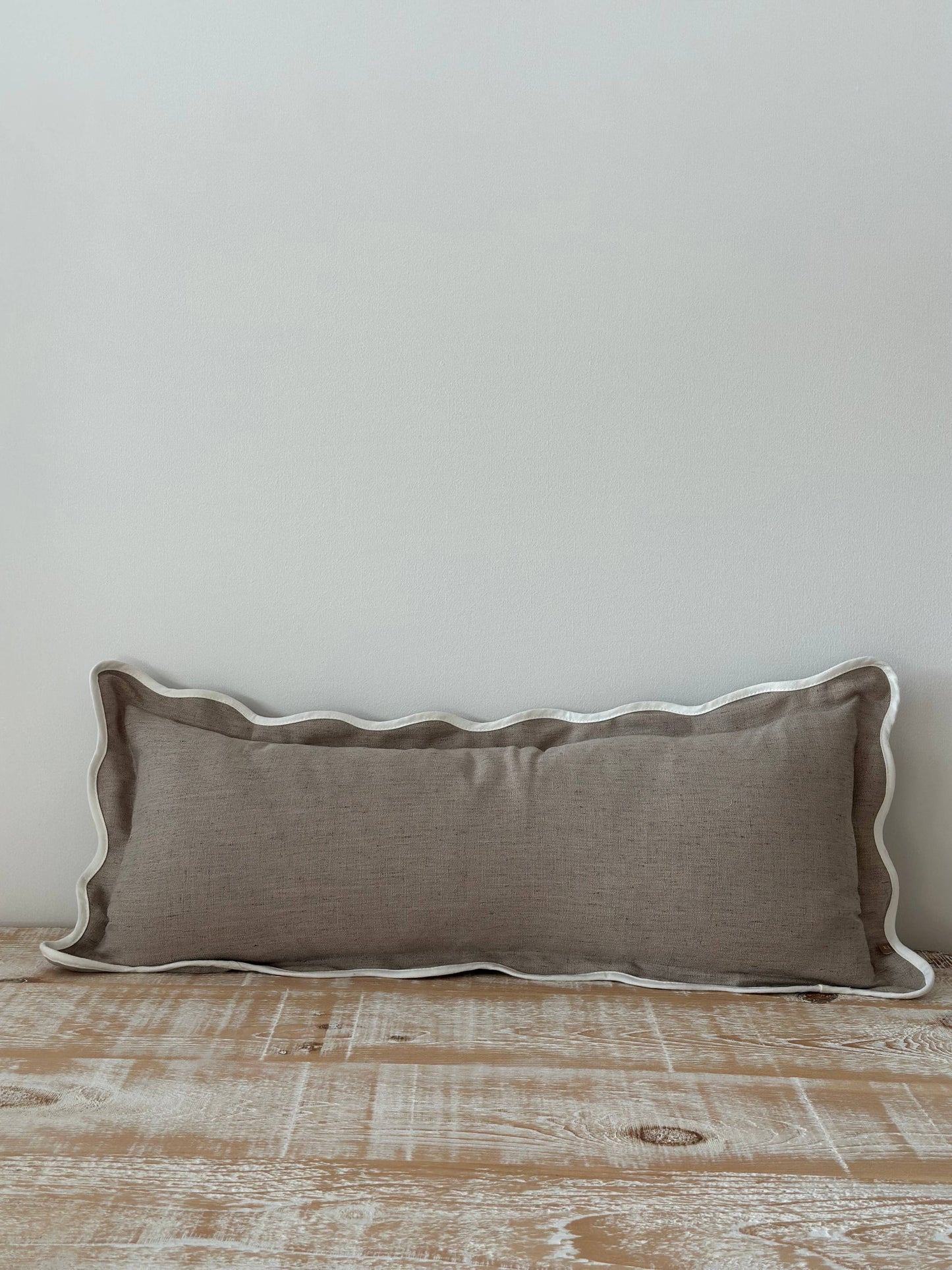 Chloe Greige Bolster Scalloped Edge Cushion 80x30