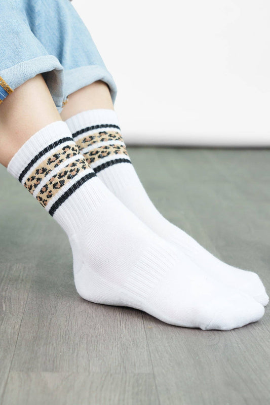 Women's Sporty Socks - White, Leopard Stripe: UK 3-7 | EU 36-40 | US 5-9