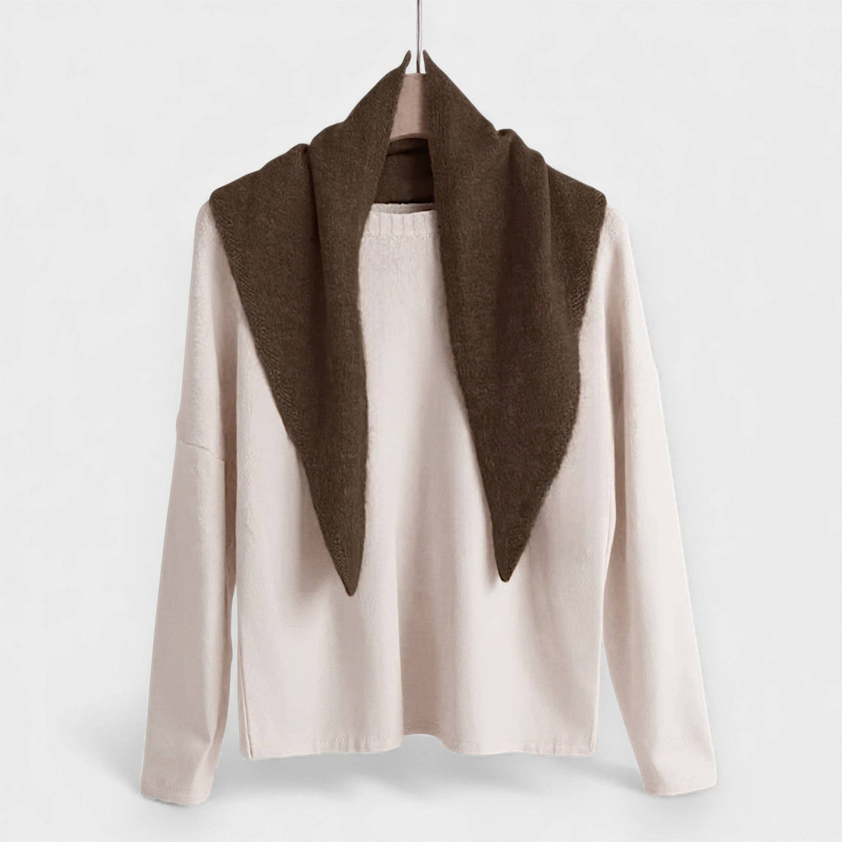 Plain Wool Blend Light Weight Triangle Neck Scarf: Brown