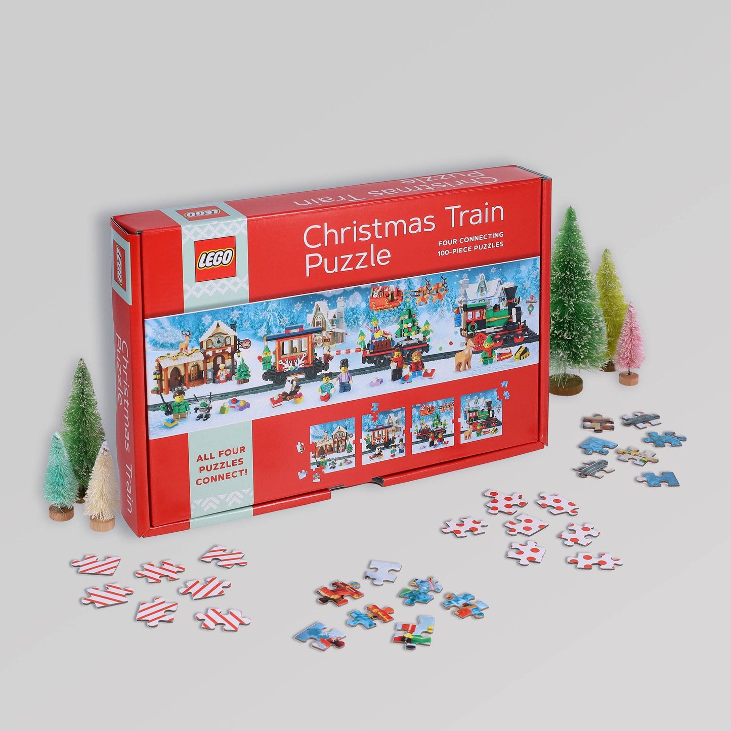 LEGO Christmas Train Puzzle - Four Connecting 100-Piece Puzzles