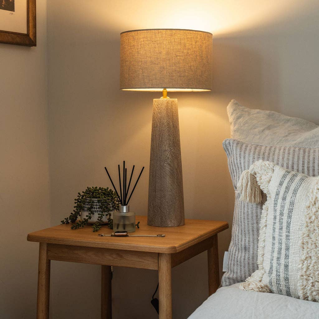 Wrington, Large Carved Table Lamp, with Beige Shade