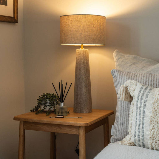 Wrington, Large Carved Table Lamp, with Beige Shade