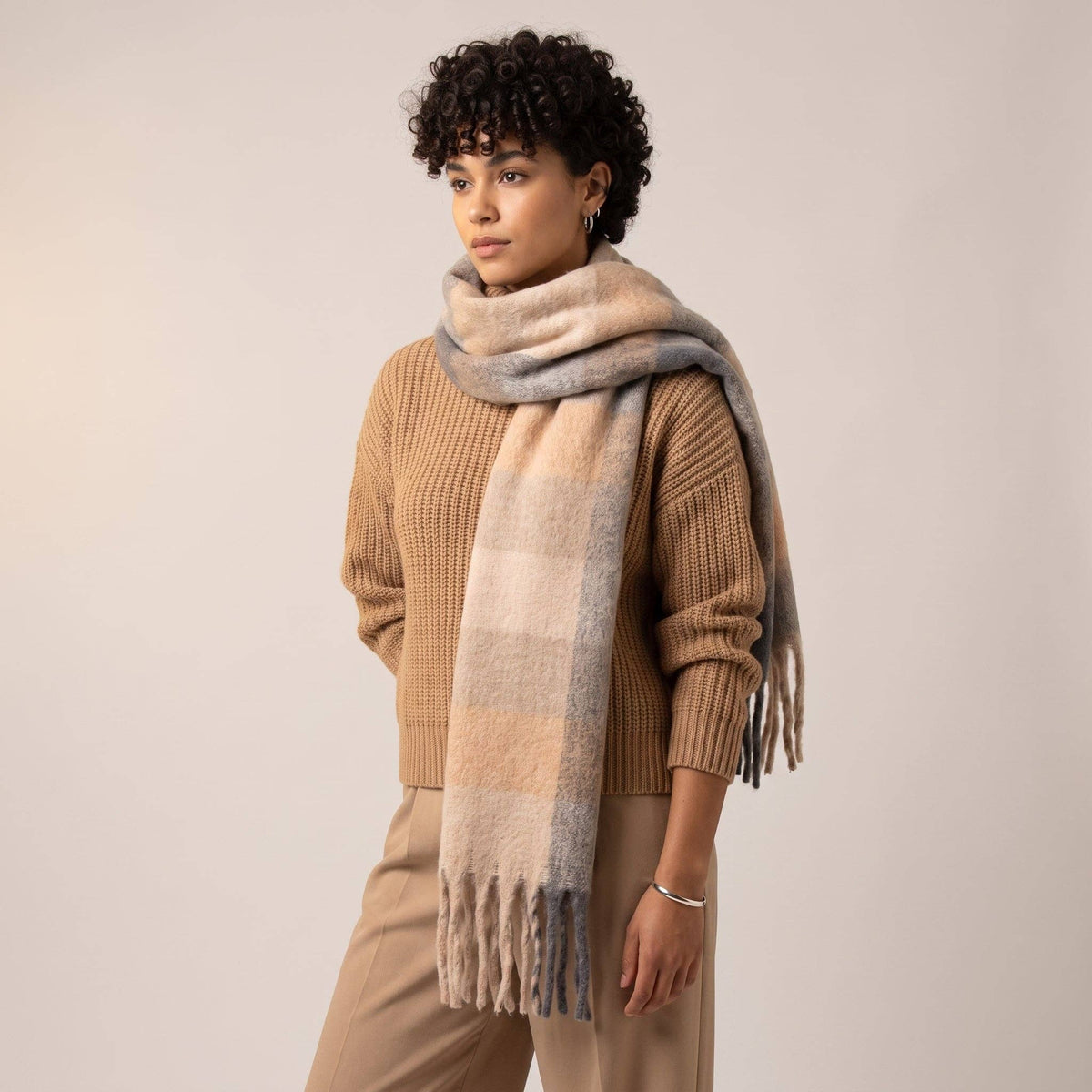 Allie Heavyweight Scarf - Neutral, Square Colour Block: One-size