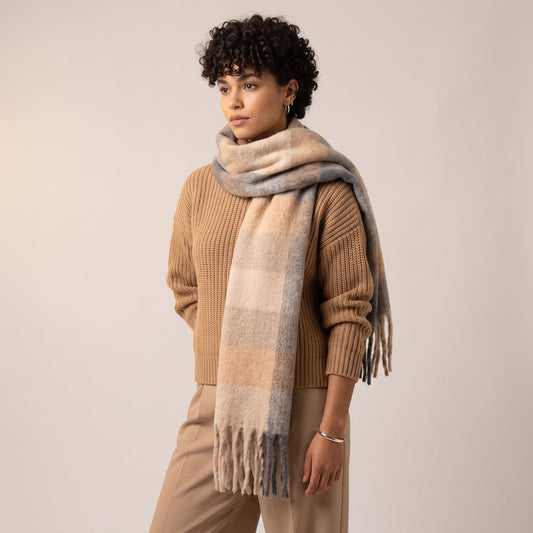 Allie Heavyweight Scarf - Neutral, Square Colour Block: One-size