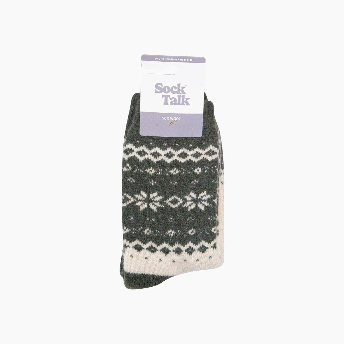 Cream/Green Nordic Snowflake Wool Socks: One Size