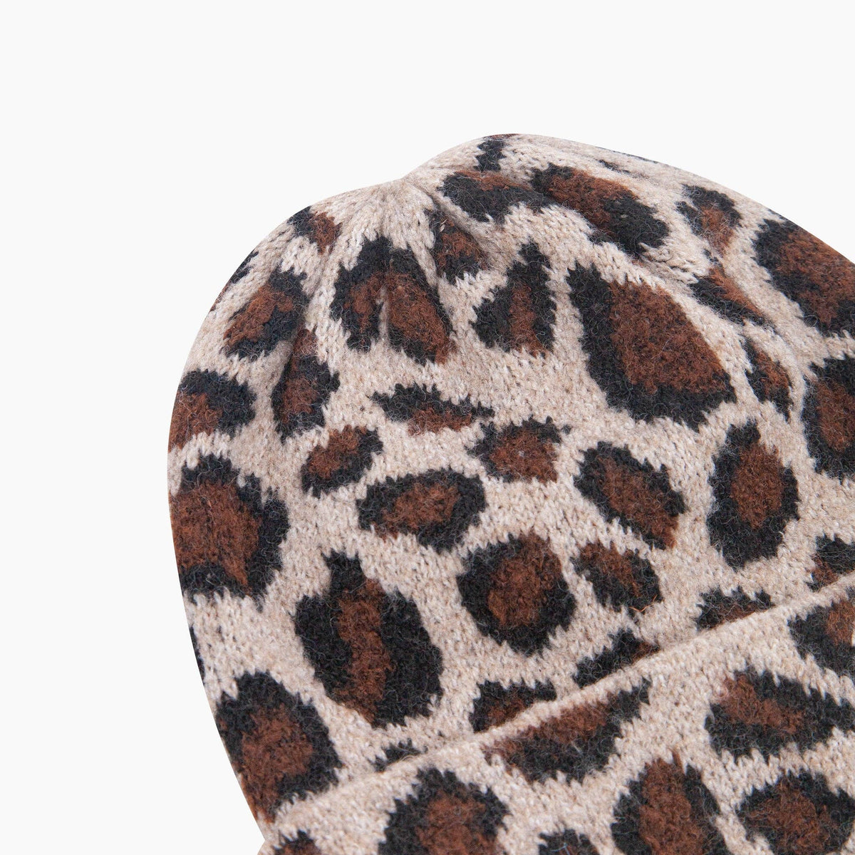 Leopard Print Beanie Hat in Beige: One Size
