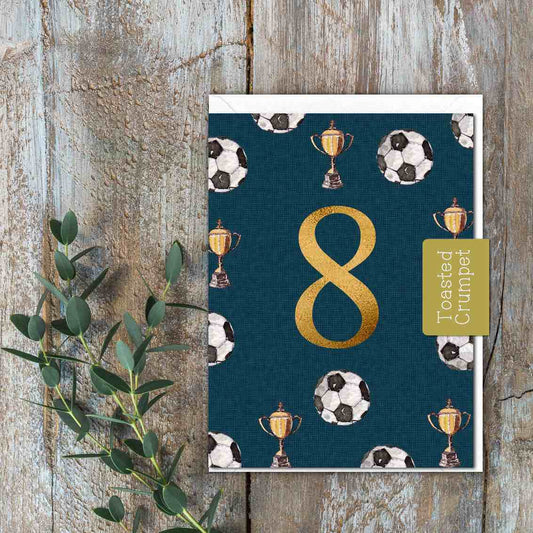 "Eight" Birthday Milestone Football Card