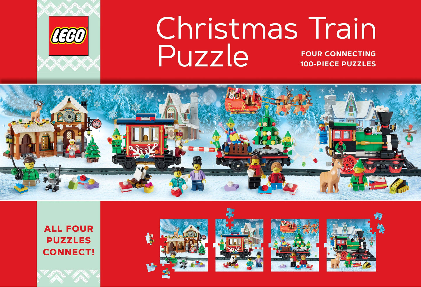 LEGO Christmas Train Puzzle - Four Connecting 100-Piece Puzzles