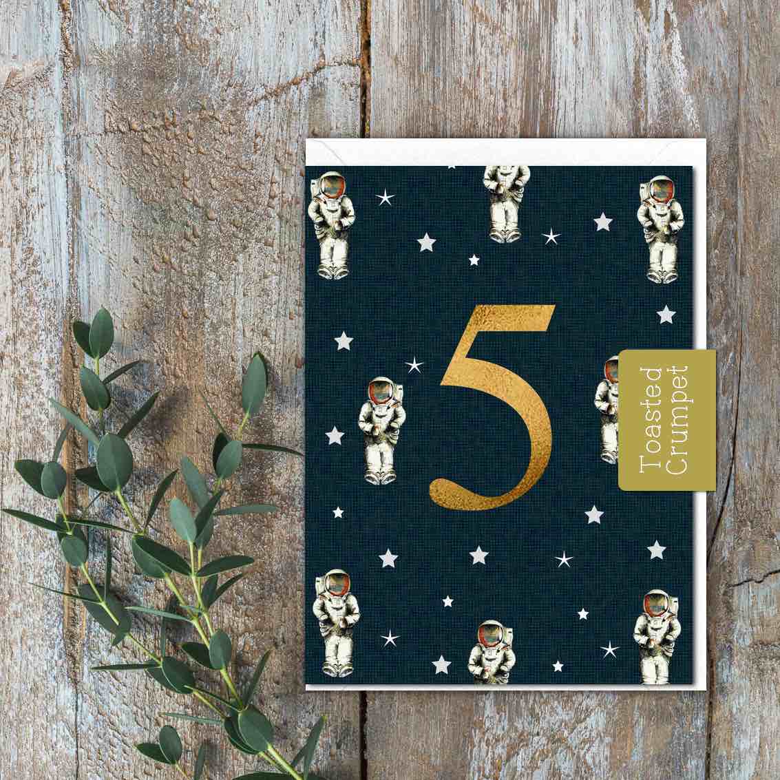 "Five" Birthday Milestone Spaceman Card