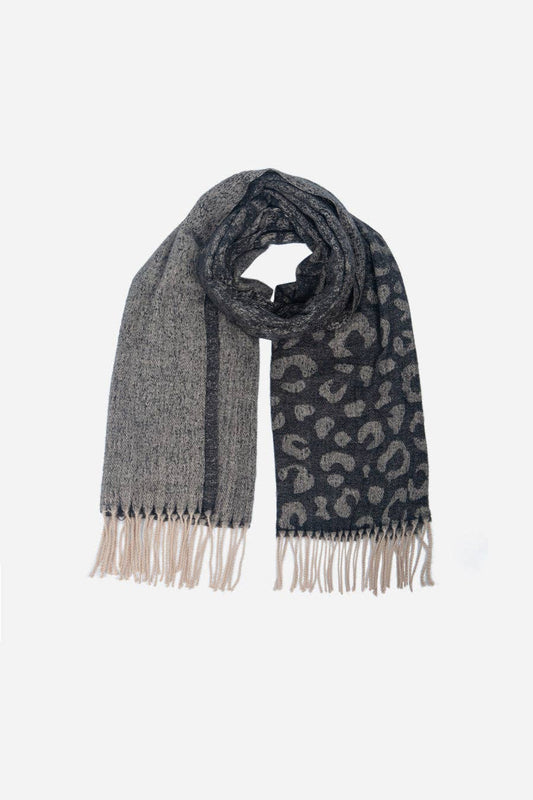 Black Large Leopard Print Blanket Scarf: One-size