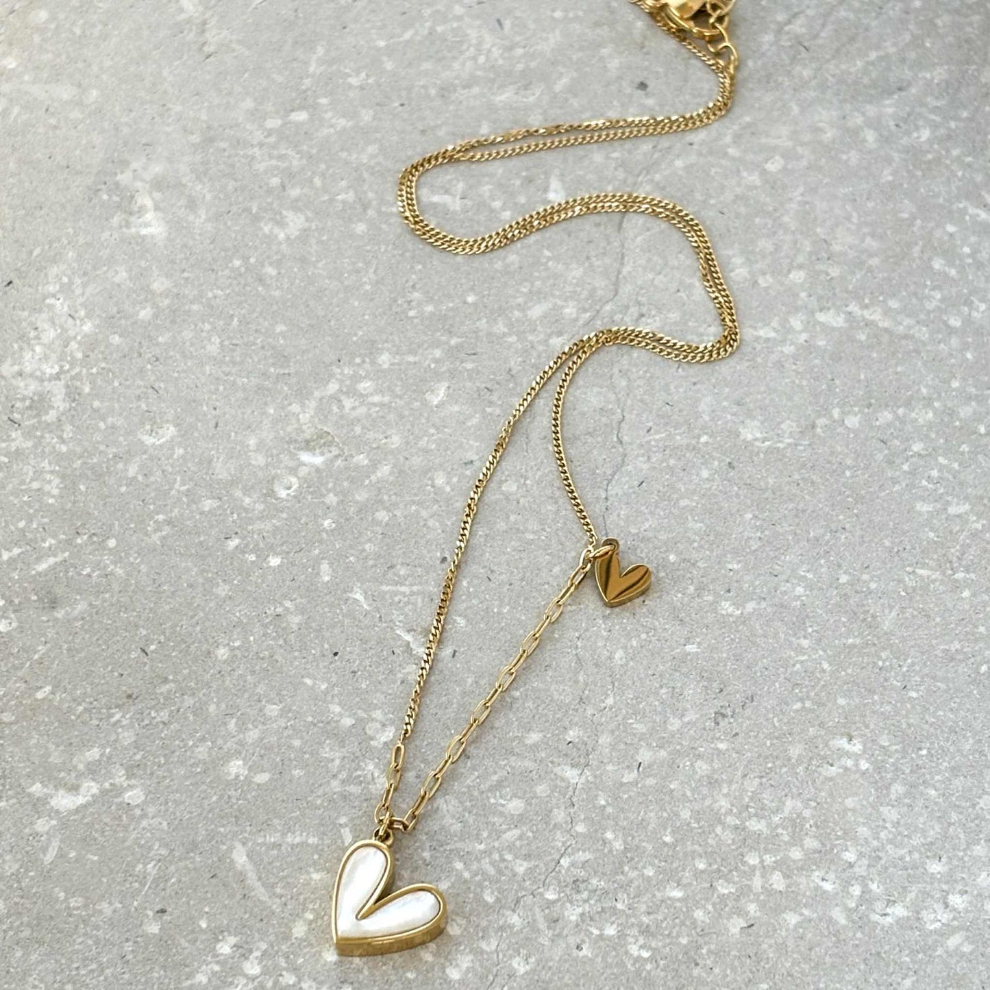 Tarnish Resistant Gold Pearlescent Heart Necklace. FB11