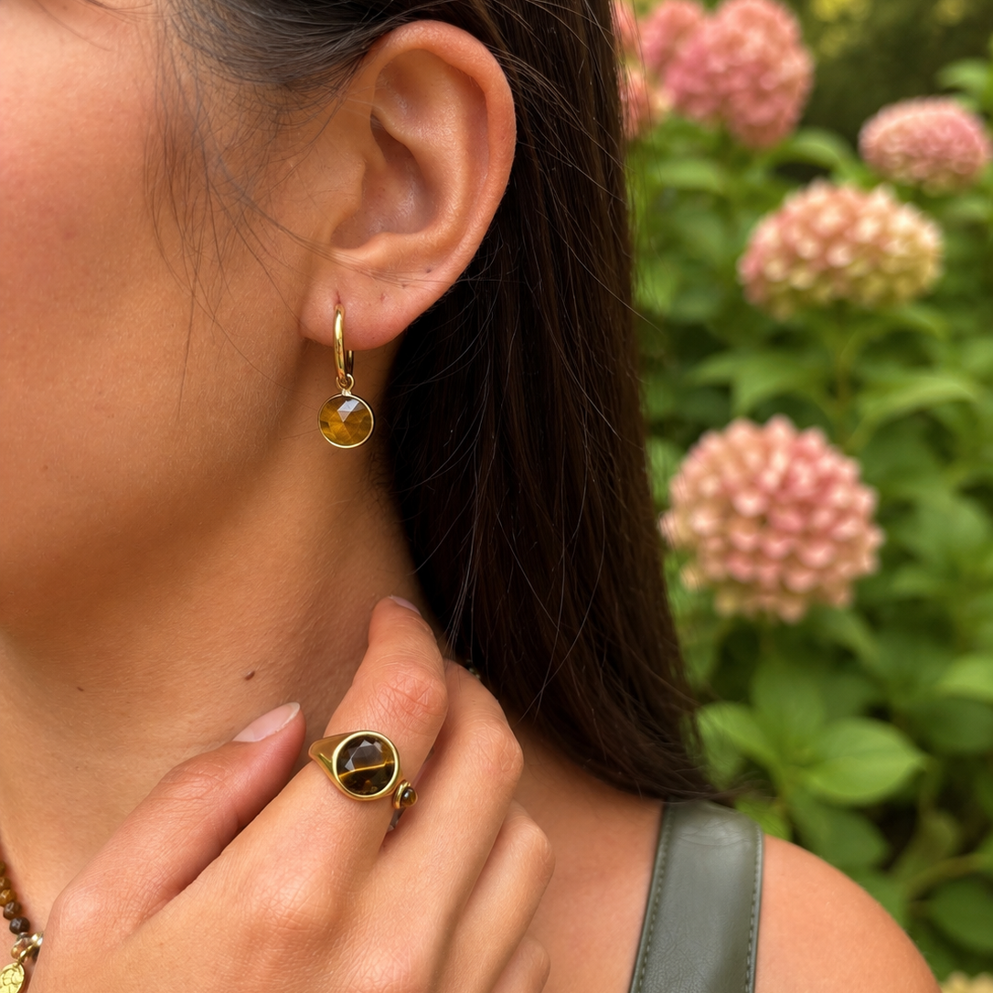 18ct Gold Plated Tiger's Eye Open Top Ring  OR92