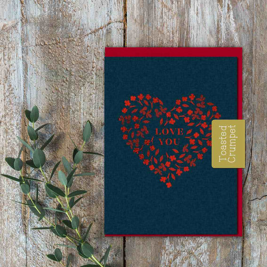 Love You Red Foiled Heart Card (Cello-Free)