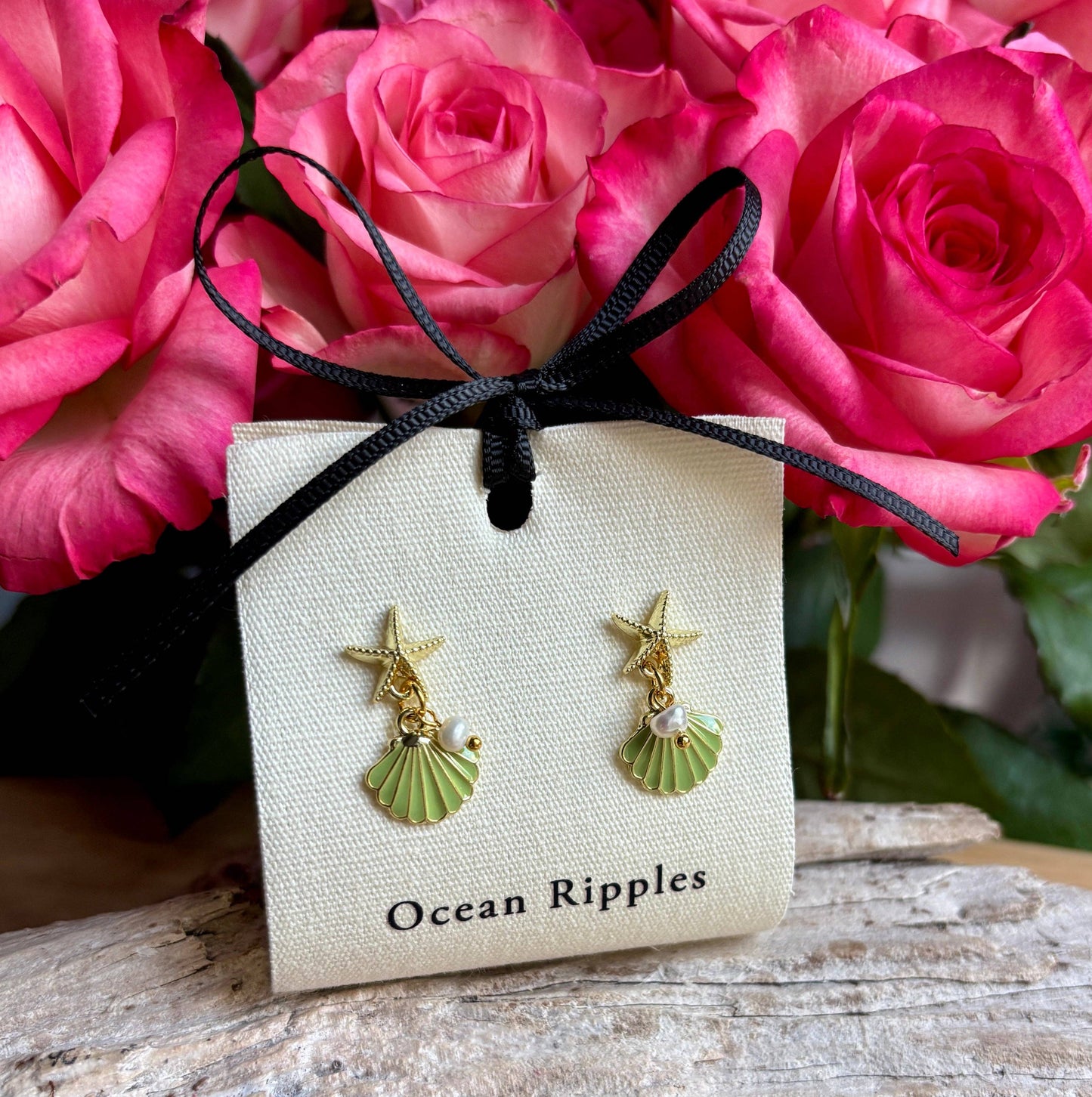 14ct Gold Plated Starfish Shell Earrings: White OR73