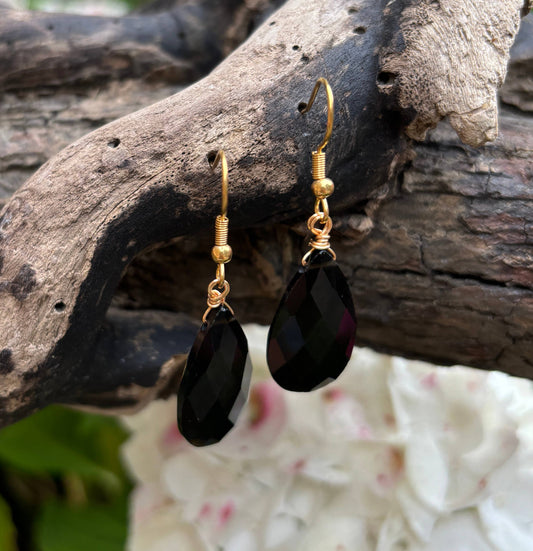 18ct Gold Plated Black Obsidian Drop Earrings OR4