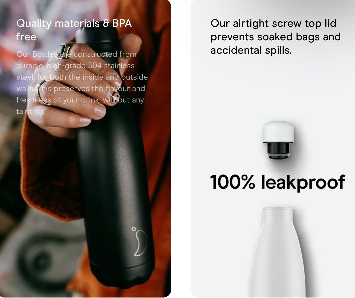 Chilly's Reusable Water Bottle 260ml, Monochrome All Black